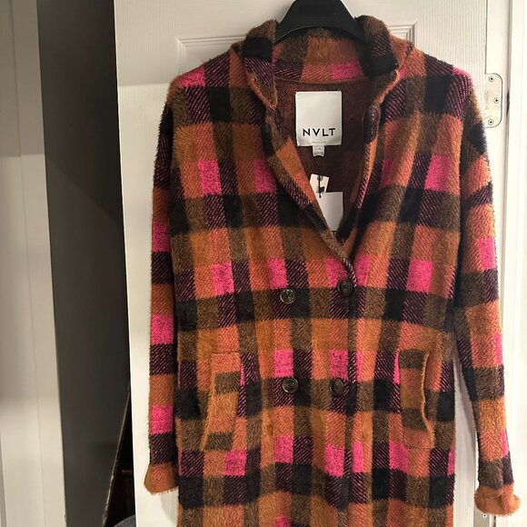NVLT Checked Plaid Double Breasted Coatigan Jacket Coat Cardigan - Picture 8 of 13